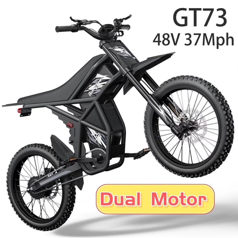 Riding'times GT73 Electric Dirt Bike for Adults, 37MPH 48V36.4AH 2400W 1747Wh Dual Battery Ebike, 85+ Miles Range,25" Motorcycle Tire UL2849 Certified, Full Suspension