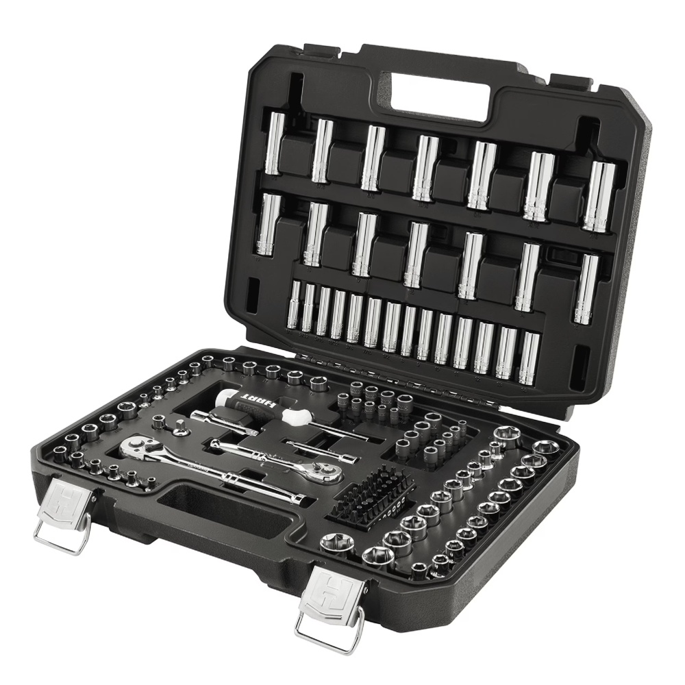 HART 140-Piece 1/4 and 3/8-inch Drive Mechanics Tool Set, Chrome Finish, SAE & Metric
