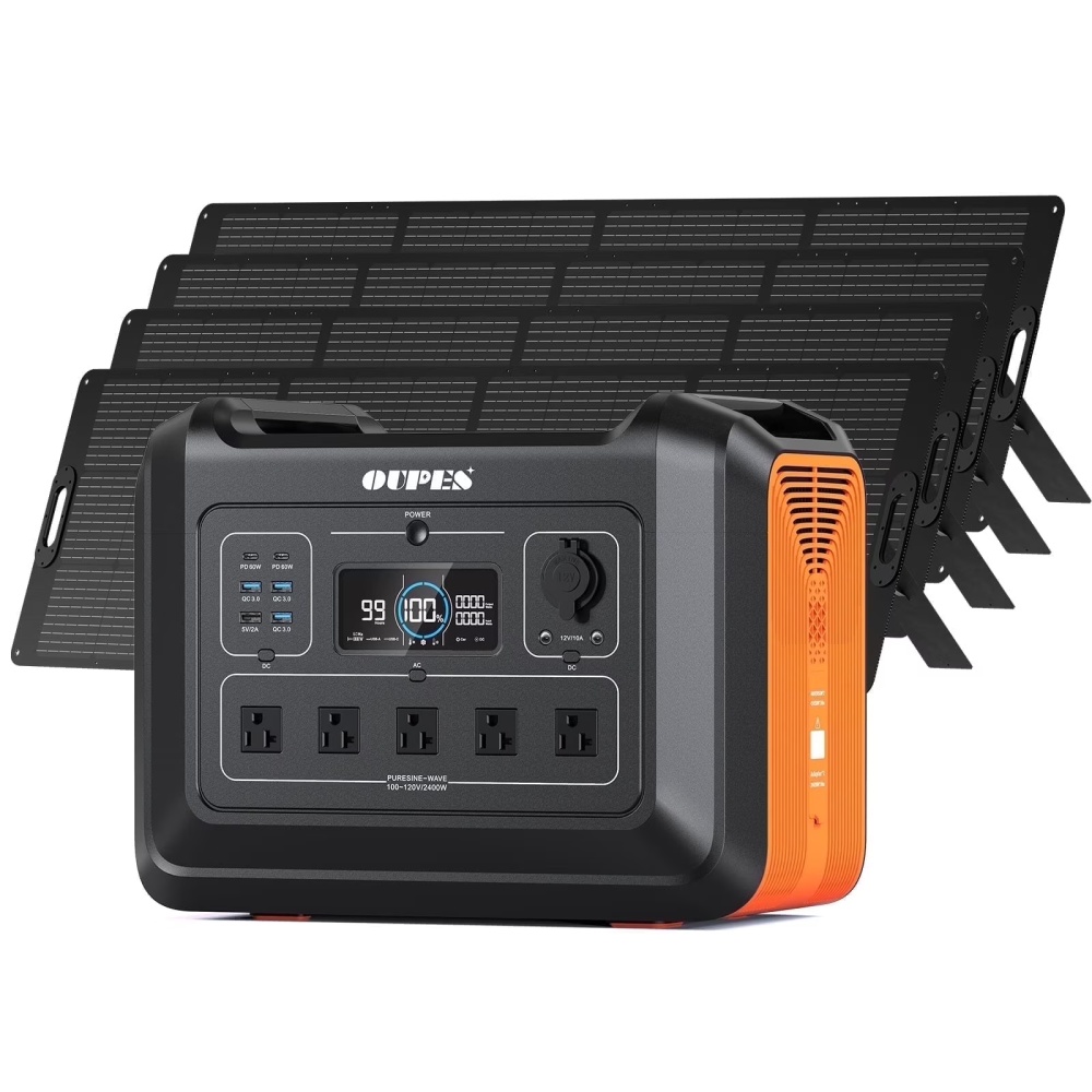 OUPES 2400W 2232Wh Portable Power Station with 4x240W Solar Panel,Solar Generator for Outdoor Camping,Home Backup,Emergency,RV