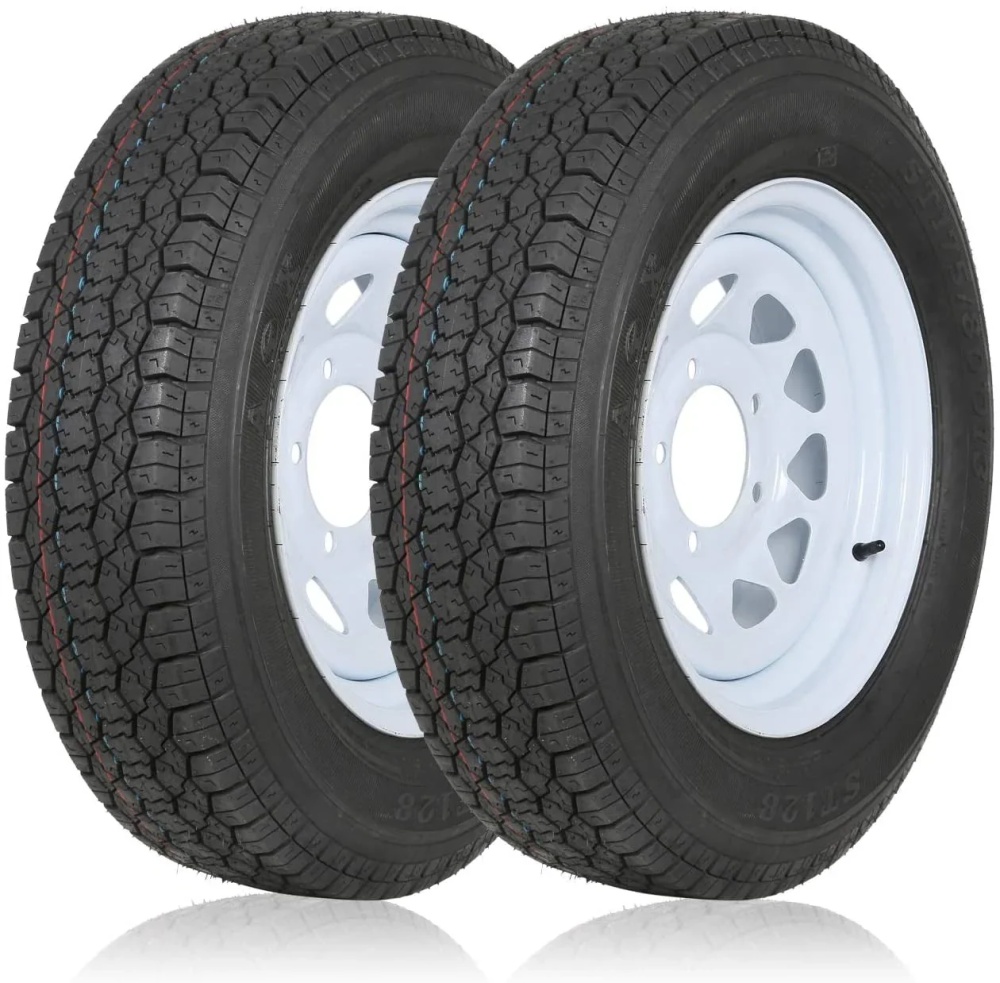 WEIZE ST175/80D13 Trailer Tires With 13" White Wheel - 5 on 4-1/2 - Load Range C, 6PLY, Set Of 2