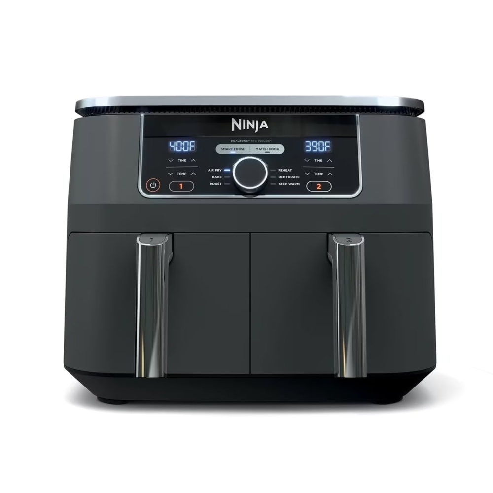 Ninja Foodi 8 qt 2-Basket Air Fryer, Black - DualZone Technology, Smart Finish