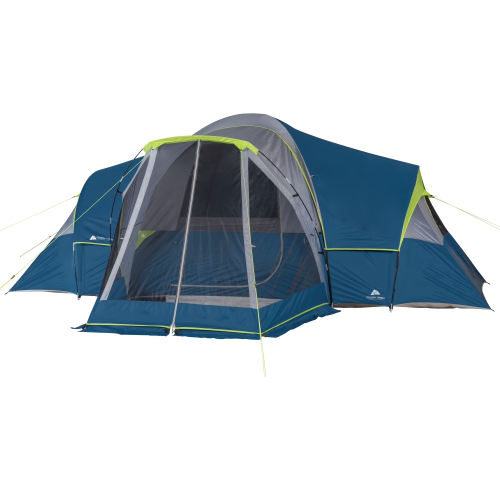 Ozark Trail 10-Person Dome Tent with Screen Porch -C 3-Room Family Camping Tent with Weather Protection